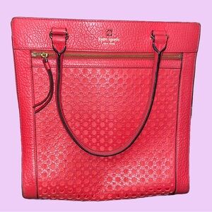 Kate Spade Red Lynn Perri Lane Bubbles Peony Leather Tote Shoulder Bag